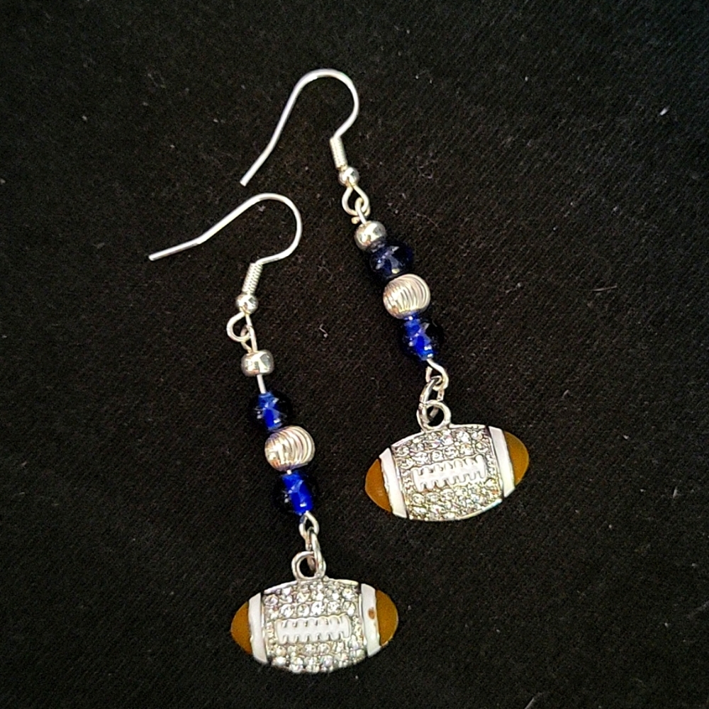 Handcrafted Swarovski crystal Dallas Cowboys football earrings
